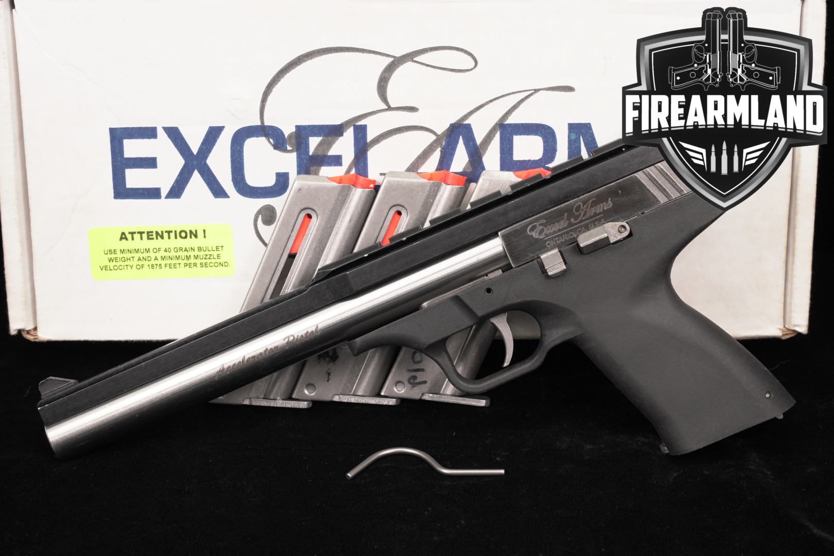 Excel Arms MP-22 Accelerator Pistol .22 WMR Two-Tone Stainless in Very Good Condition Thumbnail