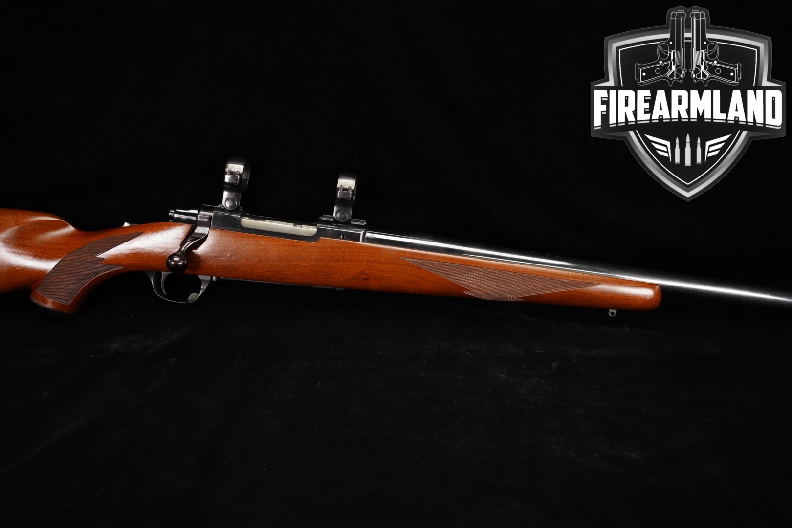 1975-1976 Sturm Ruger M77 Tang Safety; Red Pad .220 Swift Blued & Walnut in Good Condition Thumbnail