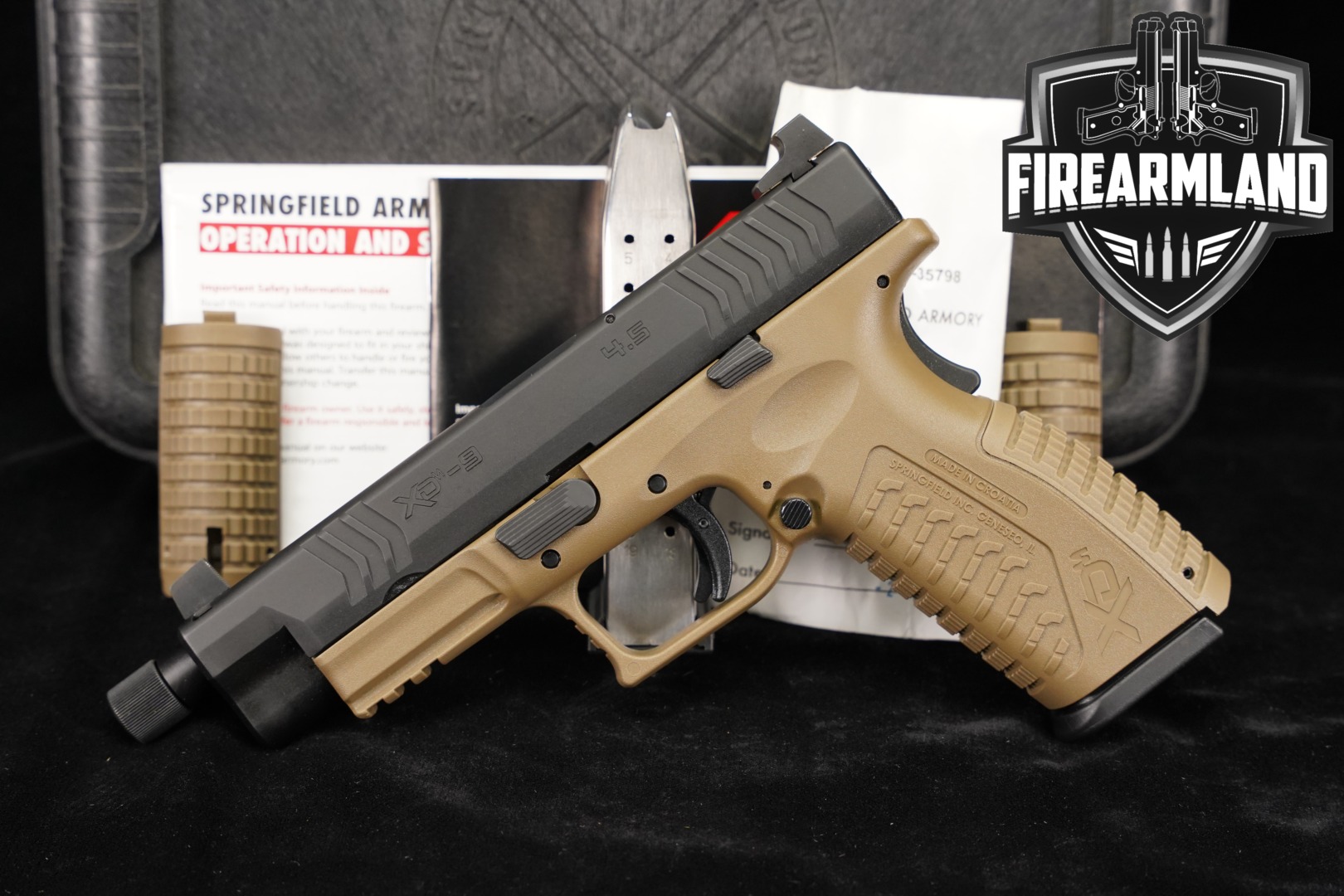 Springfield Armory XD-M 4.5 Suppressor Ready; Threaded Barrel; Lipsey's Exclusive 9mm Luger Two-Tone FDE in Excellent Condition Thumbnail