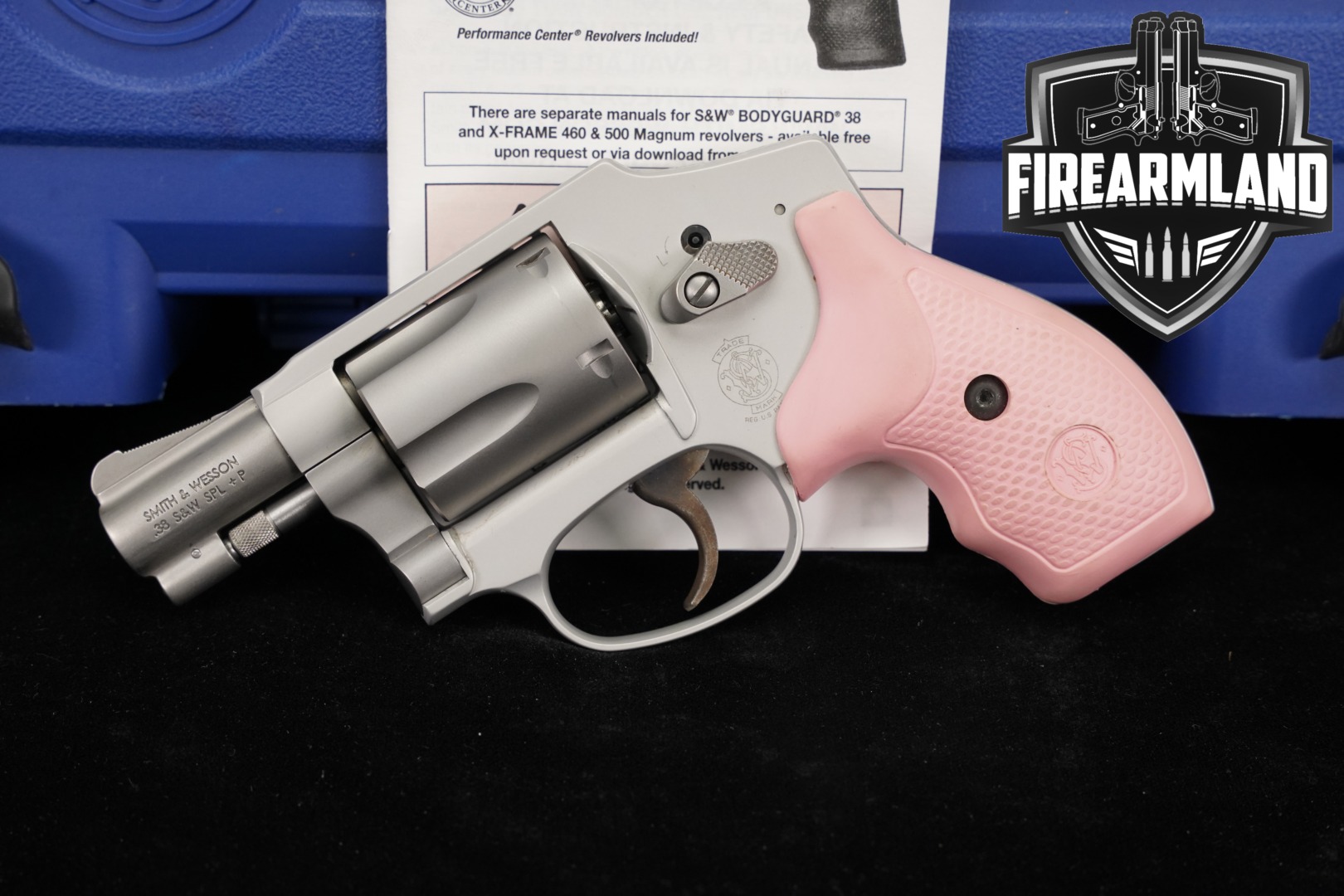 Smith & Wesson (S&W) Model 642-2 Pink and Black Boot Grips Package .38 Spl. Satin Stainless in Excellent Condition Thumbnail