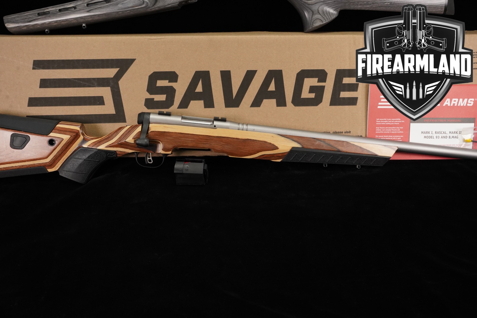 Savage Arms B-Mag Stainless Heavy Barrel .17 WSM Stainless & Laminate in Excellent Condition Thumbnail