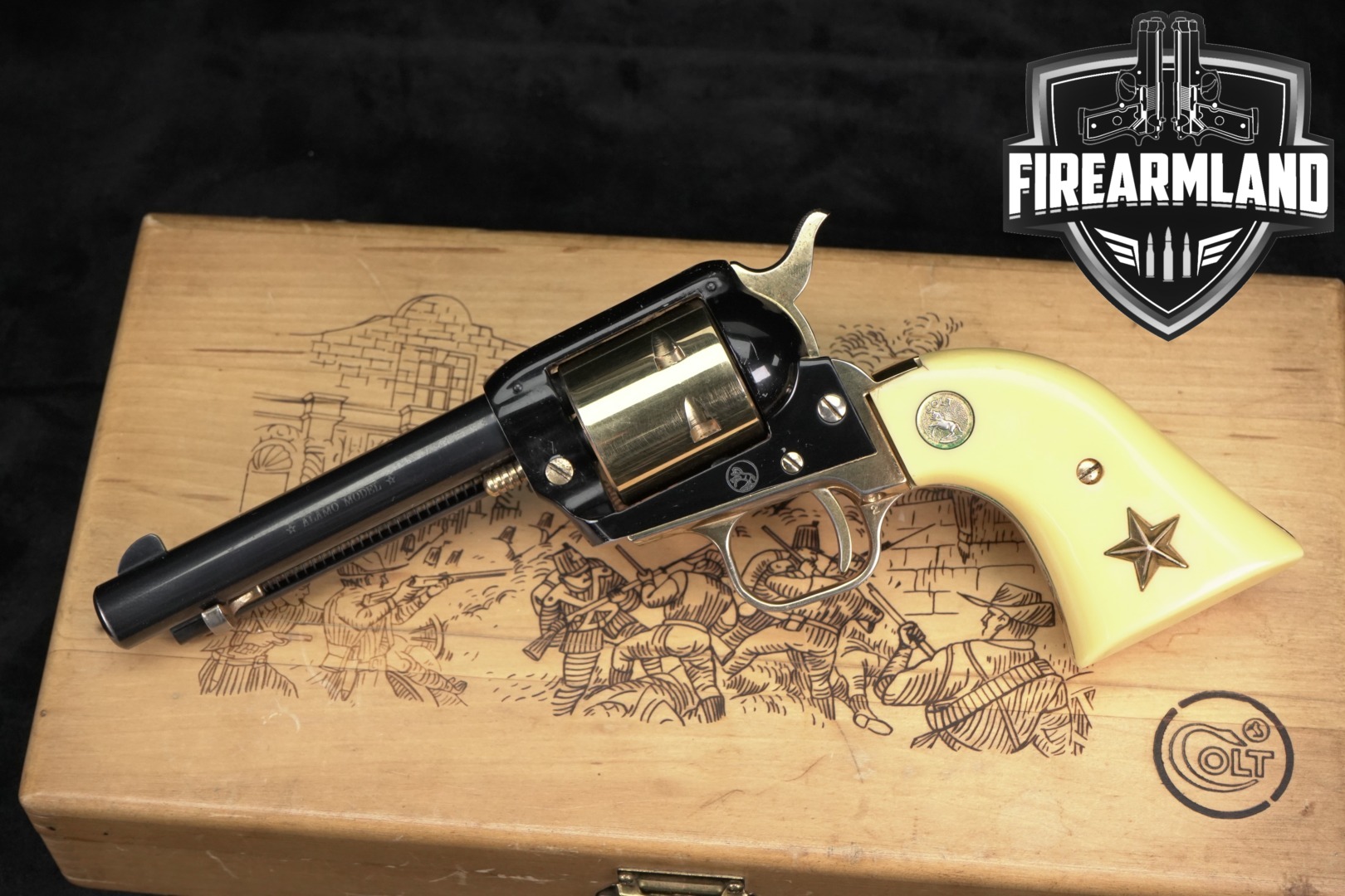 1967 Colt Single Action Frontier Scout Alamo Model Commemorative .22 LR Two-Tone Black & Gold-Tone in Good Condition Thumbnail