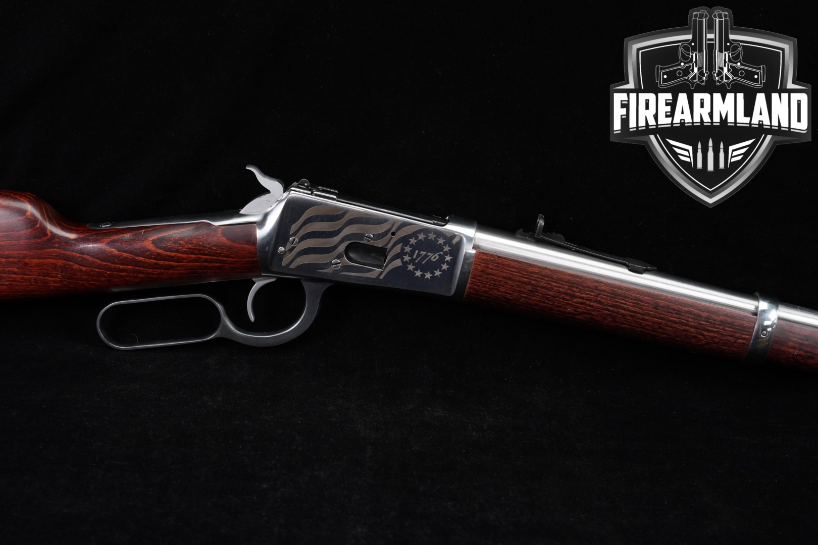 Rossi R92 Carbine; 1776 Engraved Receiver .44 Rem Magnum Stainless & Hardwood in Good Condition Thumbnail