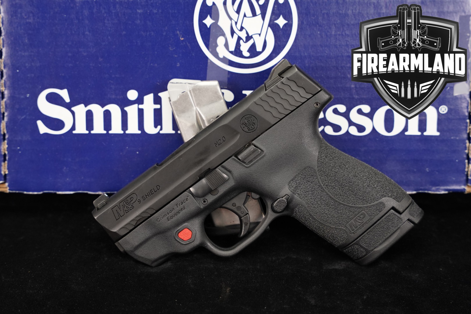 Smith & Wesson (S&W) M&P 9 Shield M2.0; Integrated Crimson Trace Red Laser; No Thumb Safety 9mm Luger Black in Very Good Condition Thumbnail