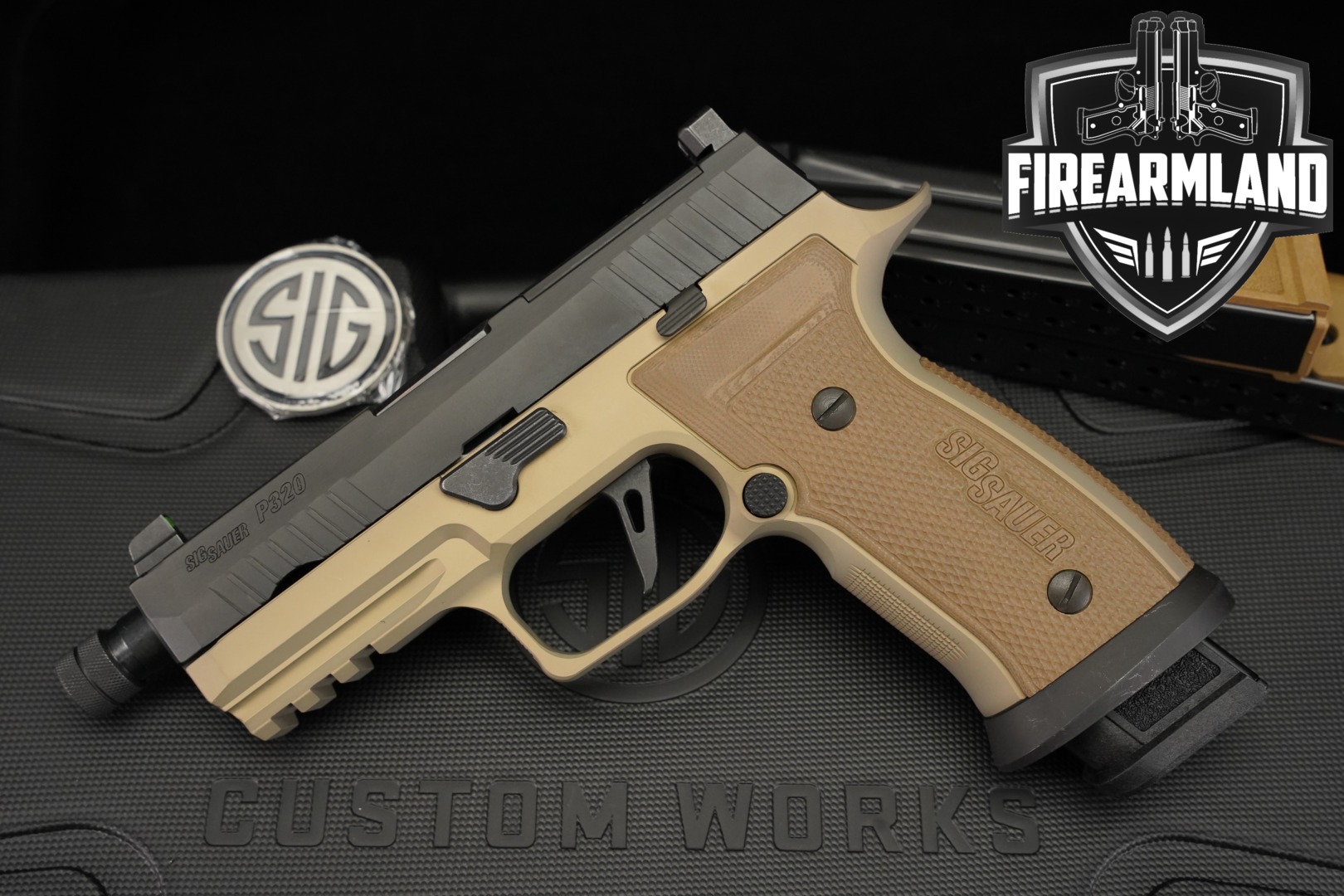 Sig Sauer P320 AXG Combat, Custom Works 9mm Luger Two-Tone FDE in Excellent Condition Thumbnail