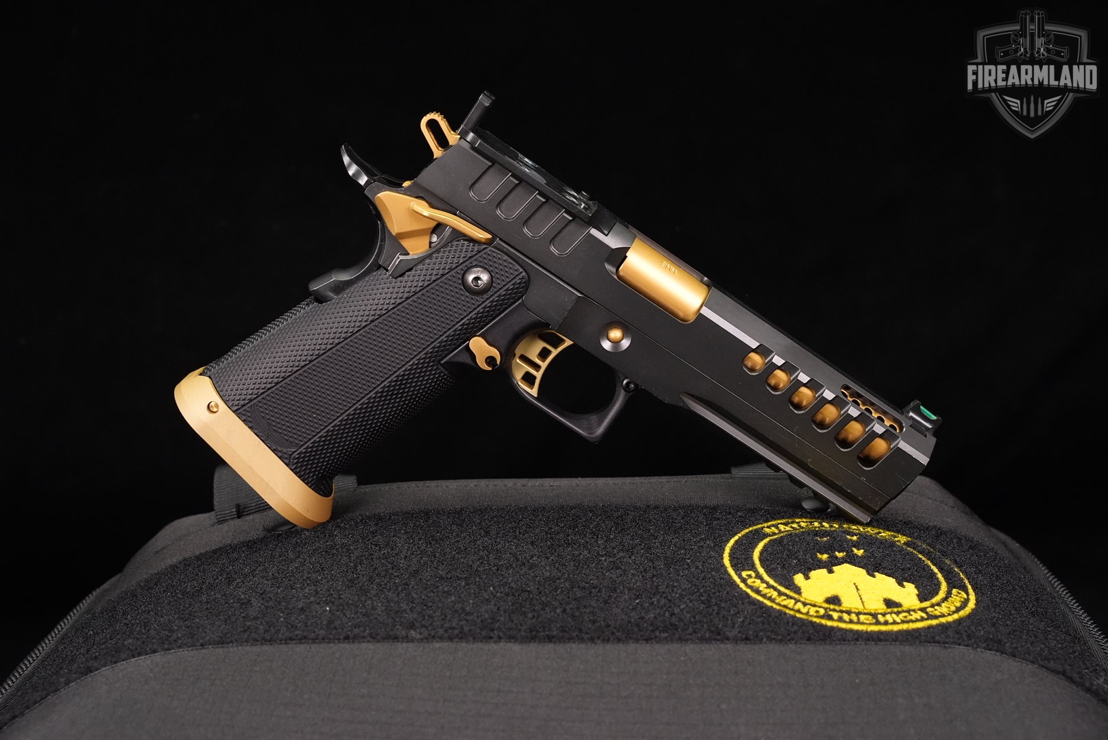 DESIRED Watchtower Defense Demolitia 9mm 1911 2011 GOLD BARREL +ORIG CASE-img-2