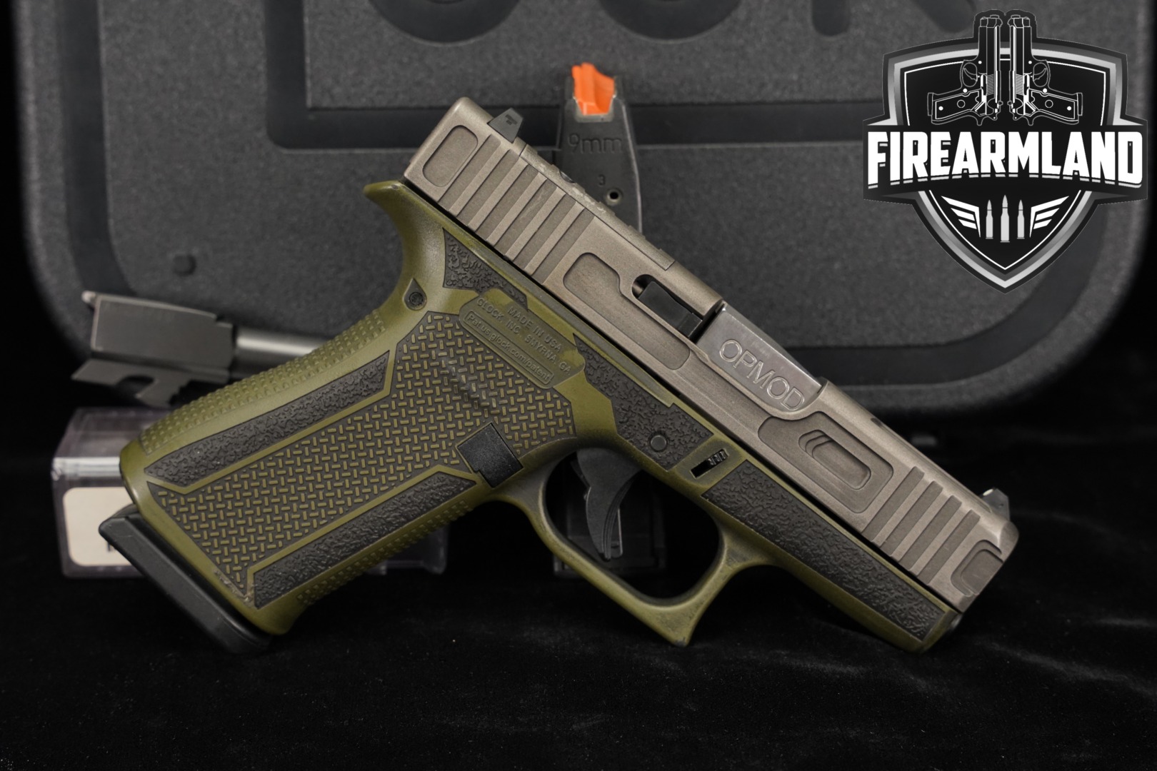 Glock G43X MOS, McFly, Distributor Exclusive, Zaffiri Precision OPMOD Barrel 9mm Luger Two-Tone Distressed Silver & OD Green in Very Good Condition Thumbnail