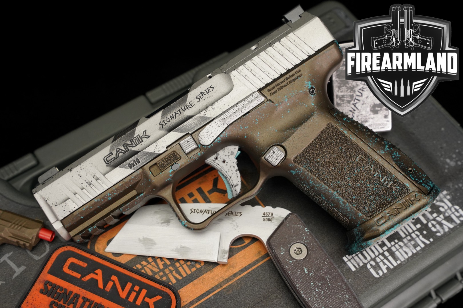 Canik METE SF Signature Series Apocalypse 9mm Luger (9x19 Para) Distressed Hazard-Stripe in Excellent Condition Thumbnail
