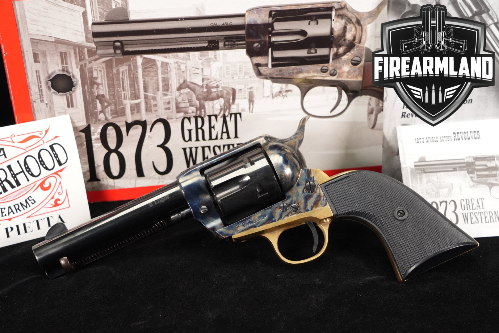 F.lli Pietta Great Western II 1873 Single Action Gunfighter 9mm Luger Color Case-Hardened & Blued in Very Good Condition Thumbnail