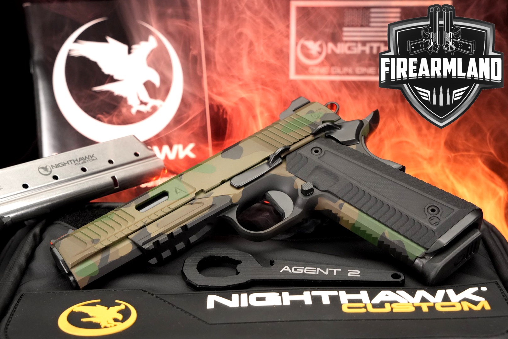 Nighthawk Custom Agent 2 Government 9mm Luger Woodland Camo in Excellent Condition Thumbnail