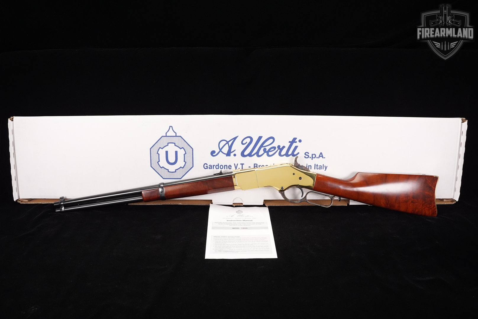 A Uberti Model 1866 Carbine 45 Colt 19" Polished Brass & Walnut +ORIG BOX-img-2