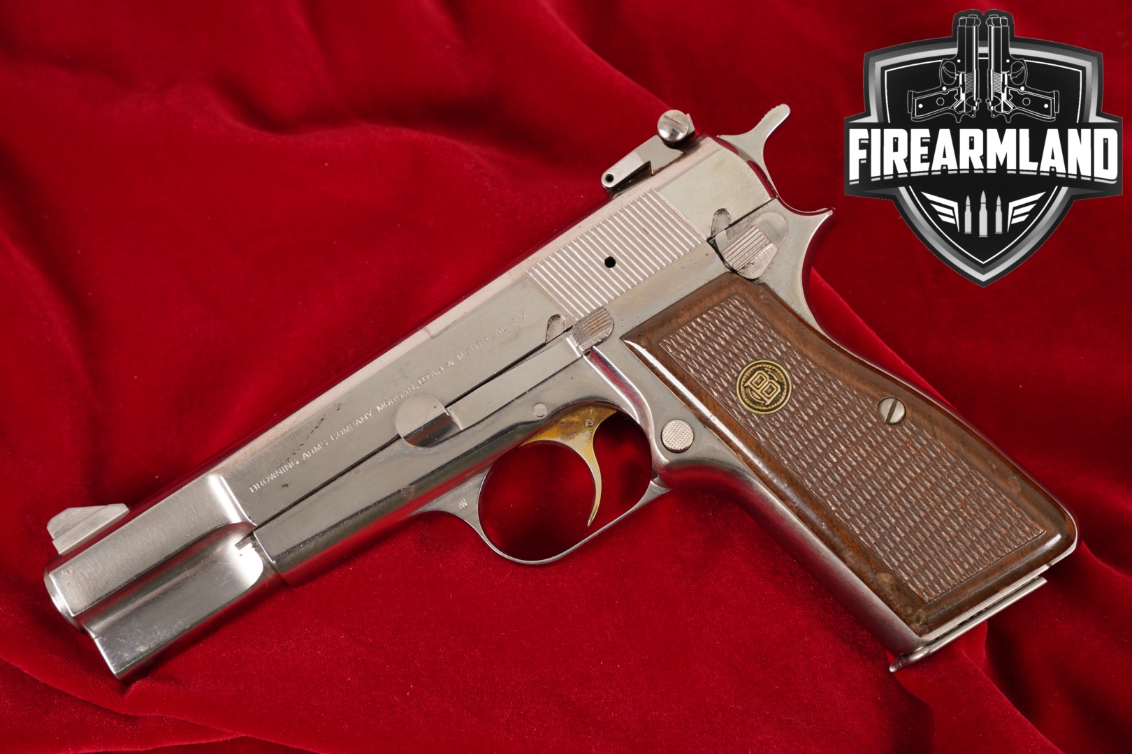 1981 Browning Hi-Power 9mm 4.65" Bright Nickel BHP HiPower Gold Trigger-img-0
