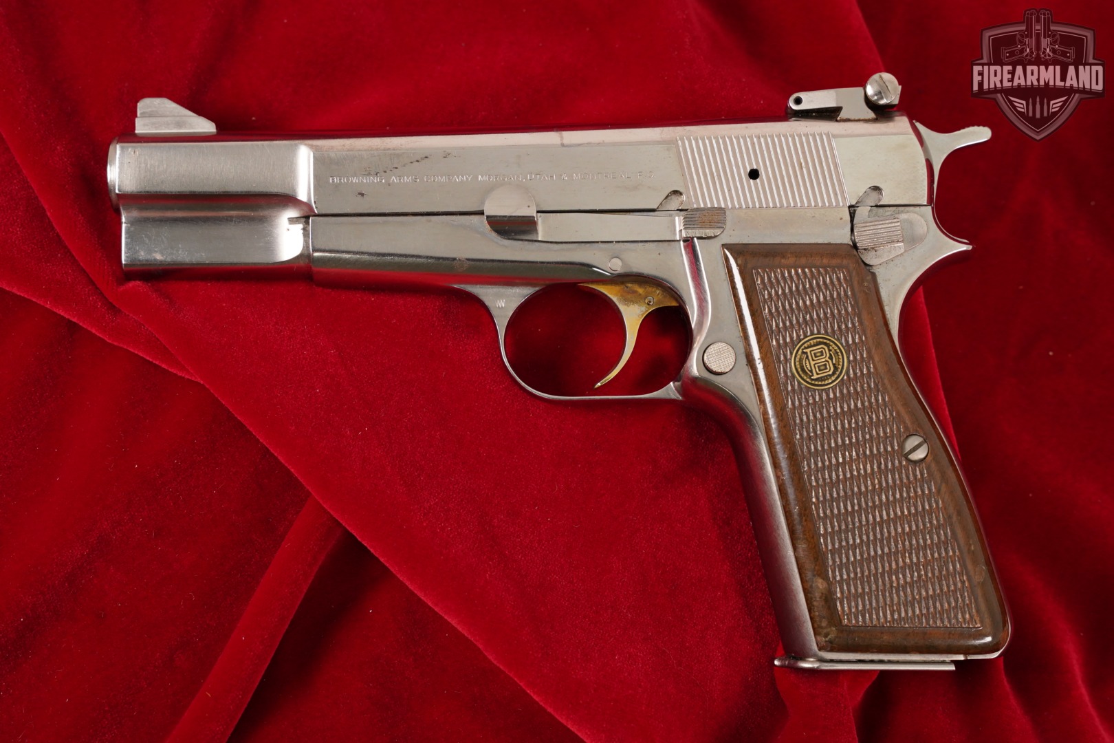 1981 Browning Hi-Power 9mm 4.65" Bright Nickel BHP HiPower Gold Trigger-img-2