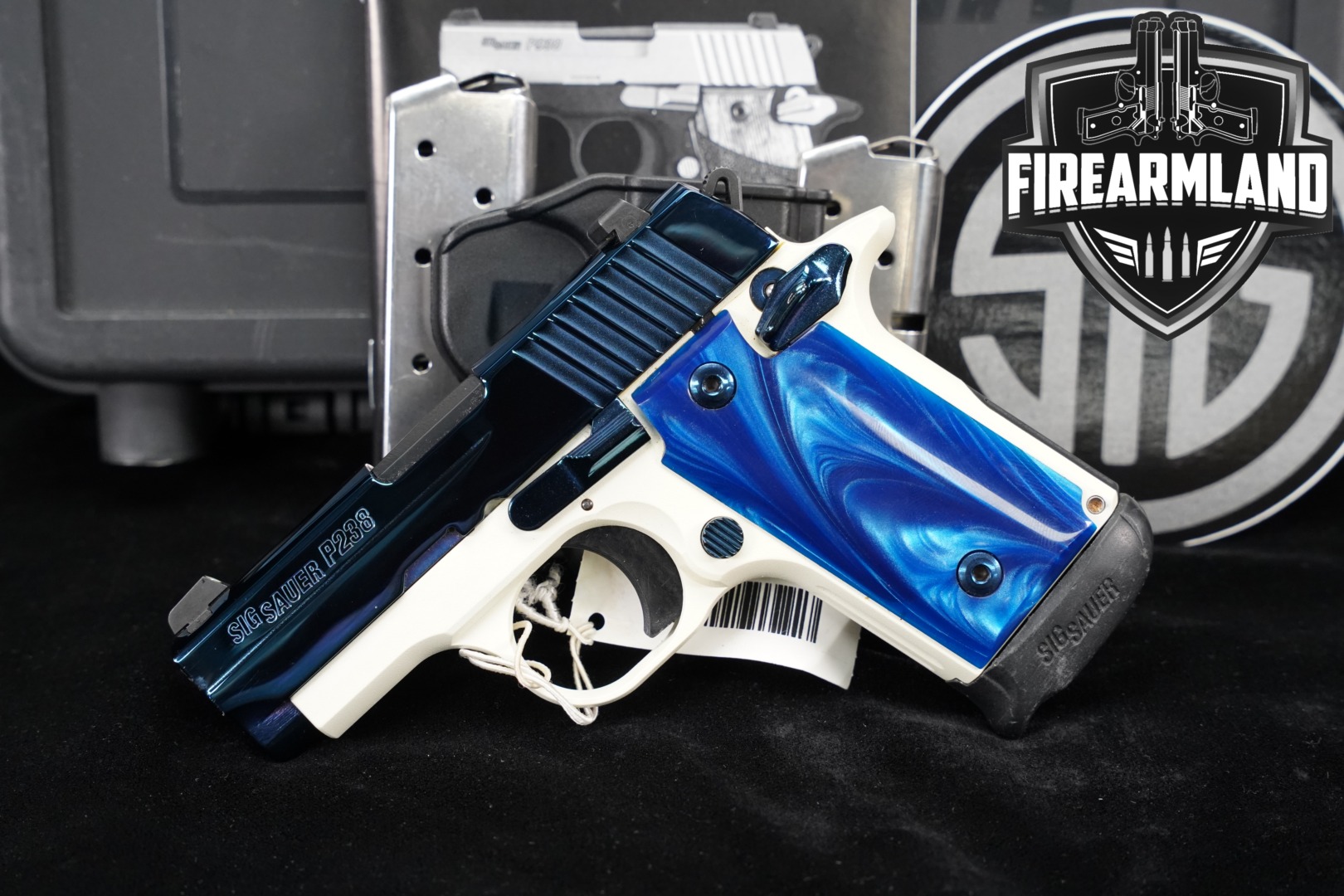 Sig Sauer P238 Blue Ice, Bill Hicks & Co. Exclusive .380 ACP Two-Tone High-Polish Blue & White in Good Condition Thumbnail