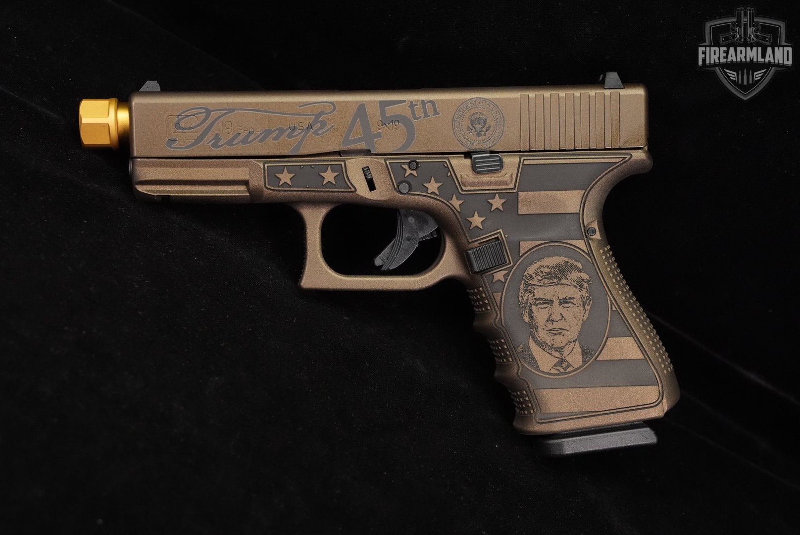 Glock 19 Gen4 G19 Gen 4 TRUMP 45th 9mm Bronze +2 MAGS, ORIG CASE, OG BARREL-img-3