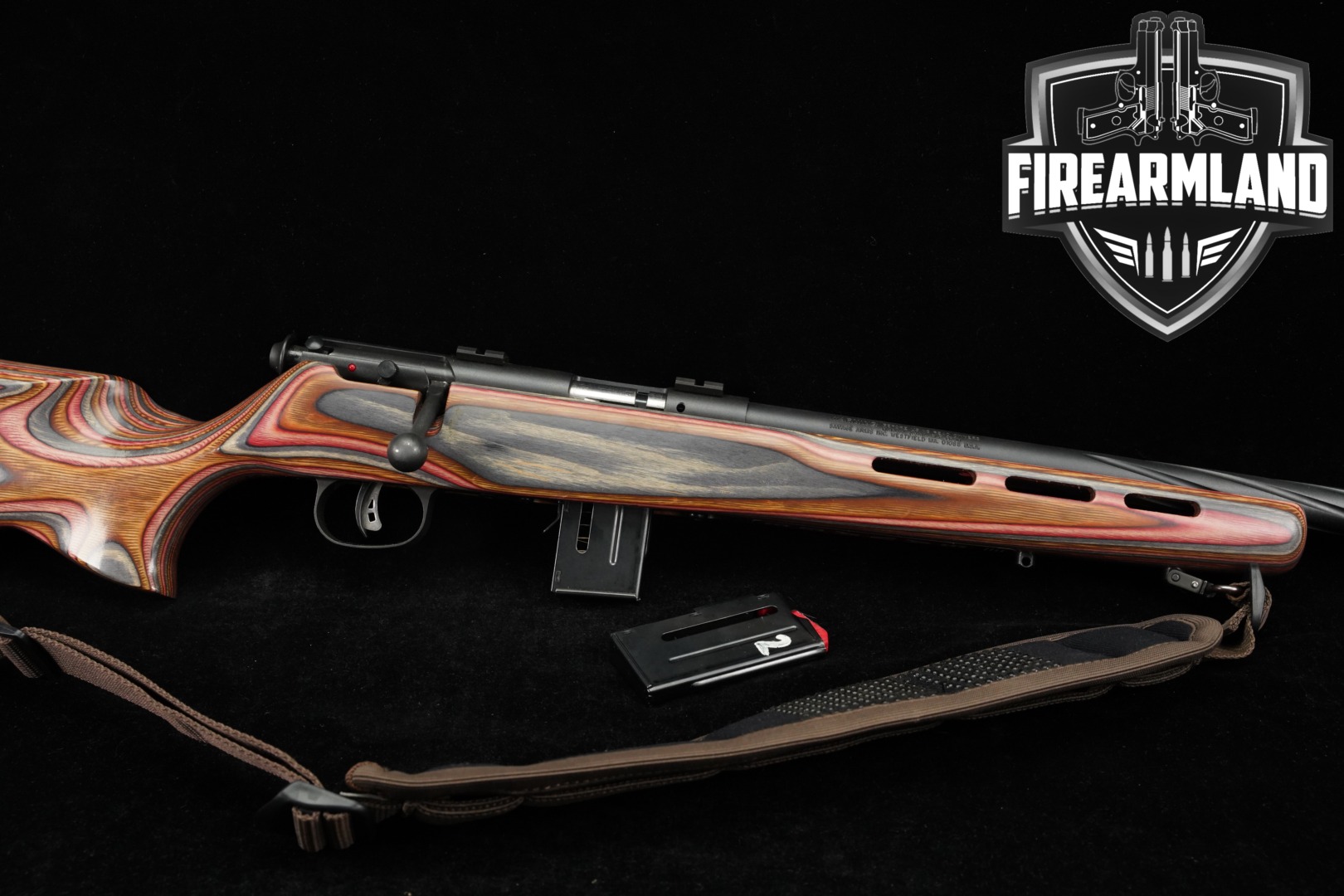 Savage Arms Model 93R17 BRJ (V-Spiral) .17 HMR Blued & Multi-Color Laminate in Very Good Condition Thumbnail