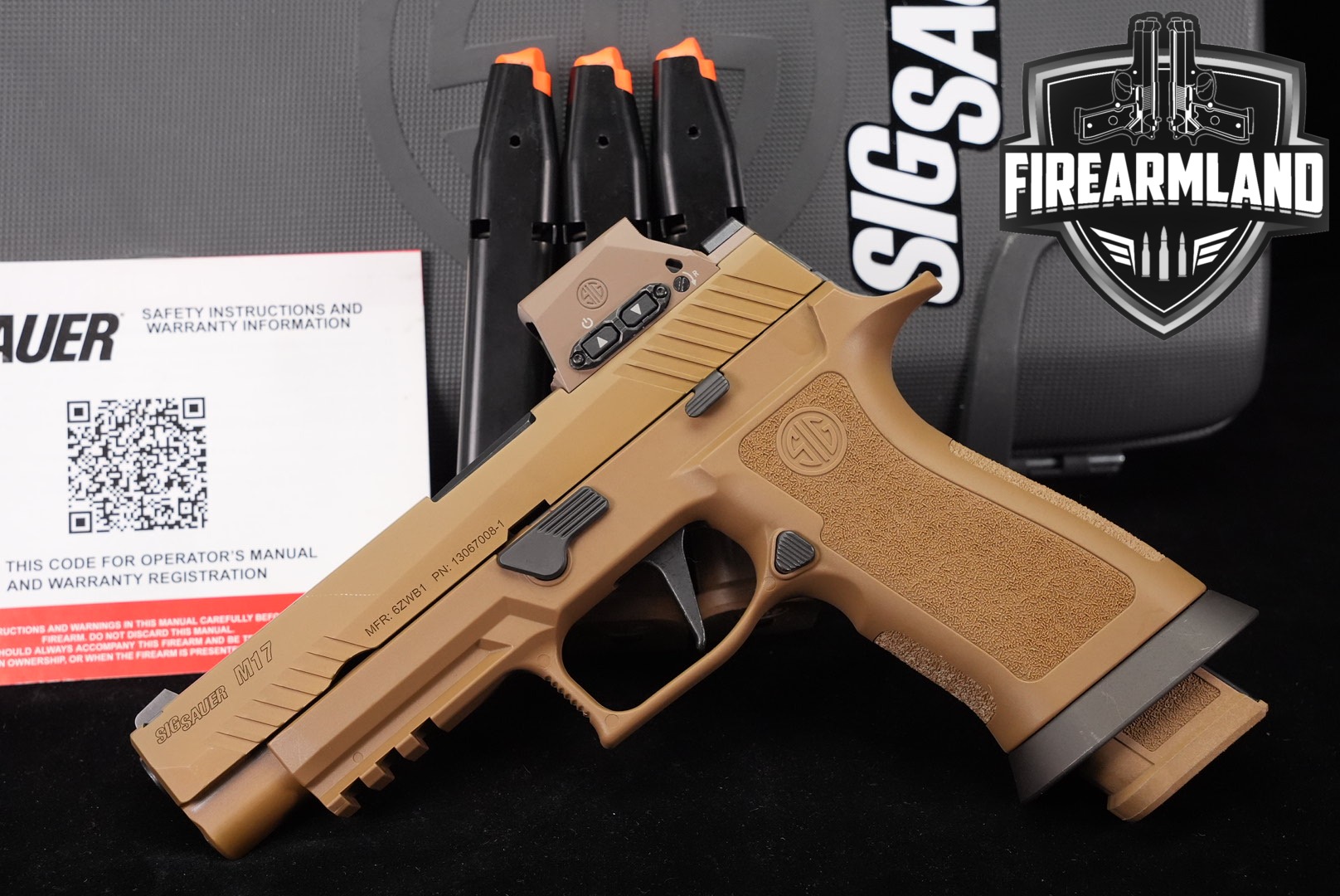 Sig Sauer M17X 9mm Coyote M17-X P320 P-320 +4 MAGS, ORIG CASE, ROMEO OPTICS-img-0