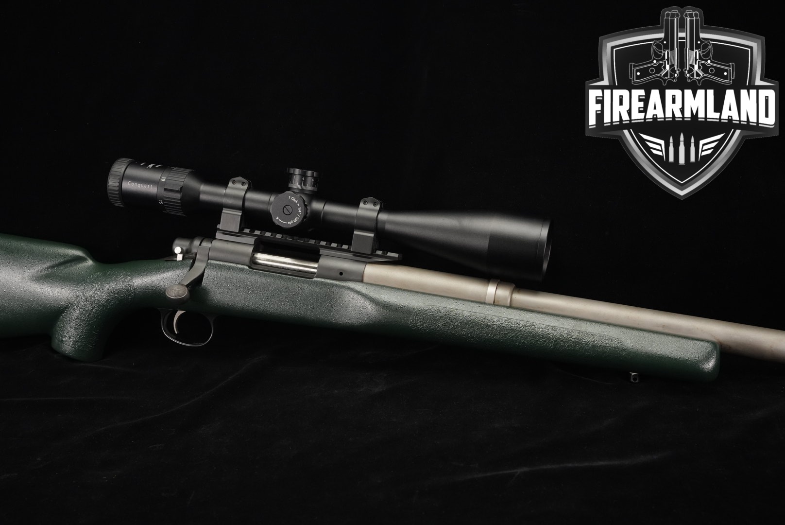 Darrel Holland Remington Model 700 Vee-Block System .223 Rem. Silver & Green in Good Condition Thumbnail