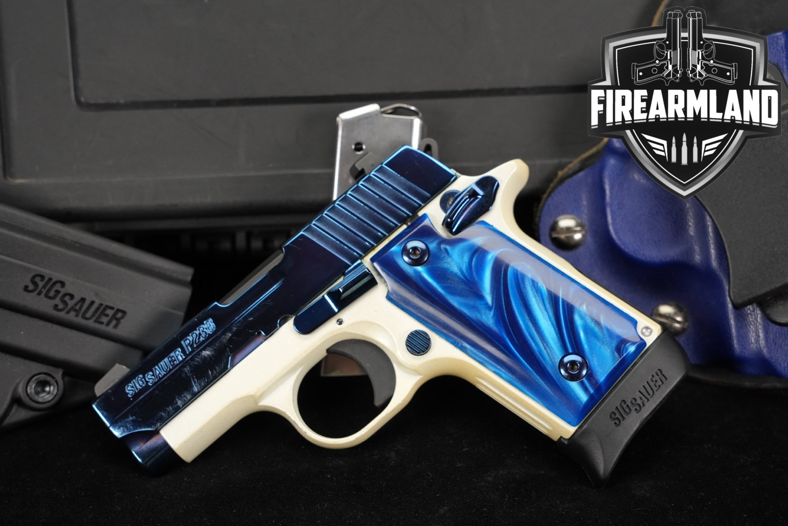 Sig Sauer P238 Blue Ice .380 ACP Two-Tone Deep Blue & Arctic Frost in Good Condition Thumbnail