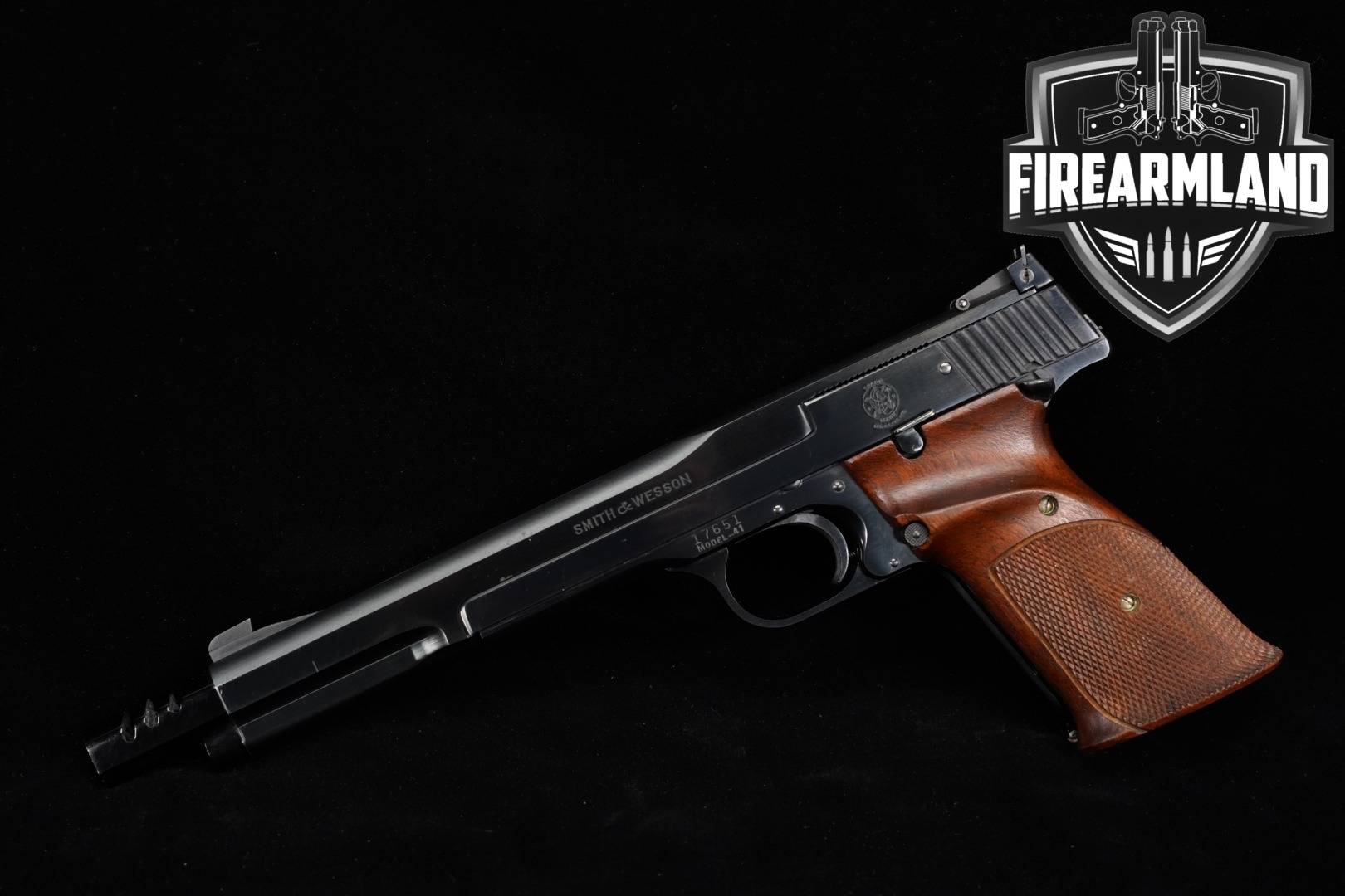 1959 Smith & Wesson (S&W) Model 41 7 3/8-inch Barrel with Factory Muzzle Brake .22 LR Blued in Good Condition Thumbnail