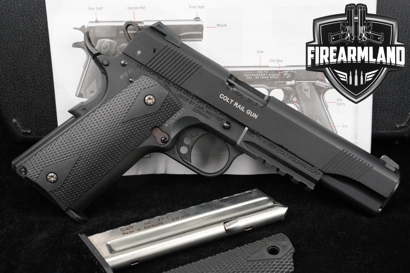 Walther Colt 1911-22 Rail Gun Government Model 22LR 5" +2 MAGS & ORIG CASE