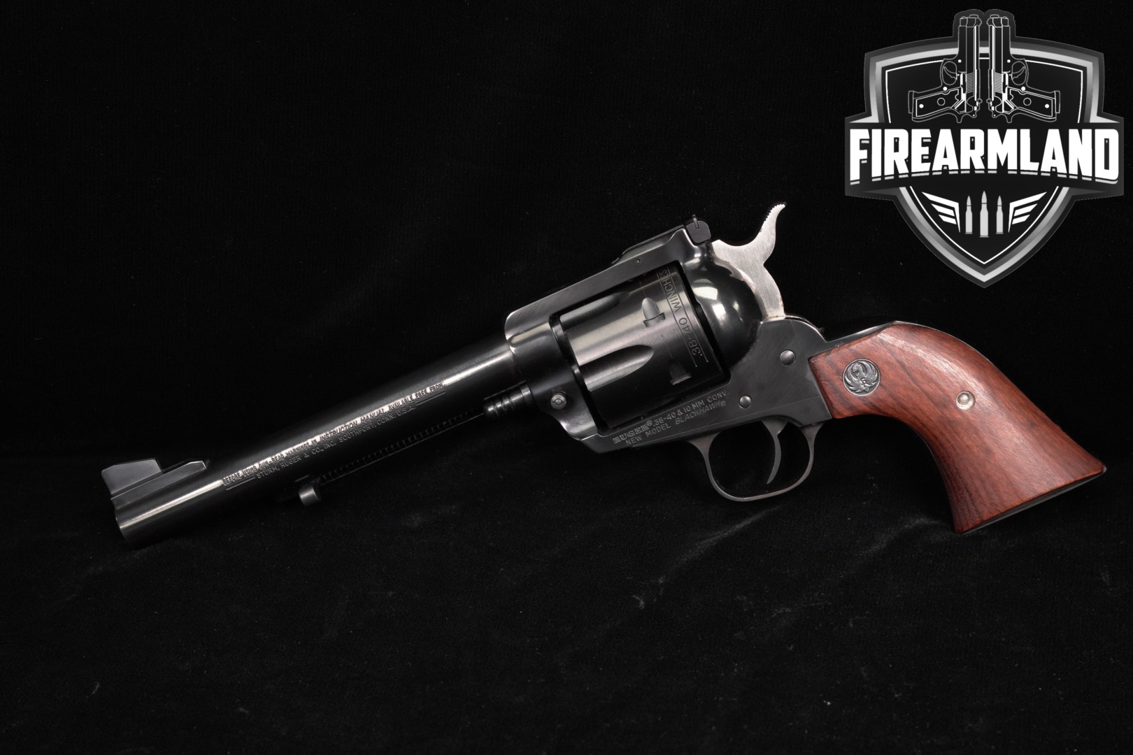 1990 Sturm Ruger New Model Blackhawk Buckeye Sports Special, Convertible .38-40 Win. Two-Tone Blued & Stainless in Very Good Condition Thumbnail