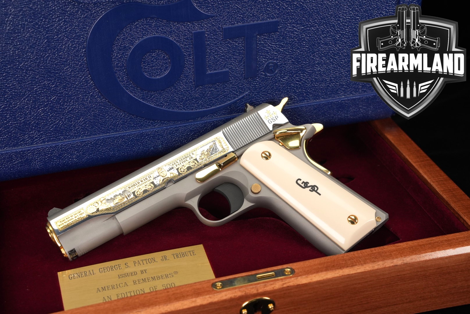 Colt Government Model 1991 Series 80; America Remembers; Gen. George S. Patton, Jr. WWII 75th Anniversary Tribute; Limited Edition of 500 .45 ACP Gray in Excellent Condition Thumbnail