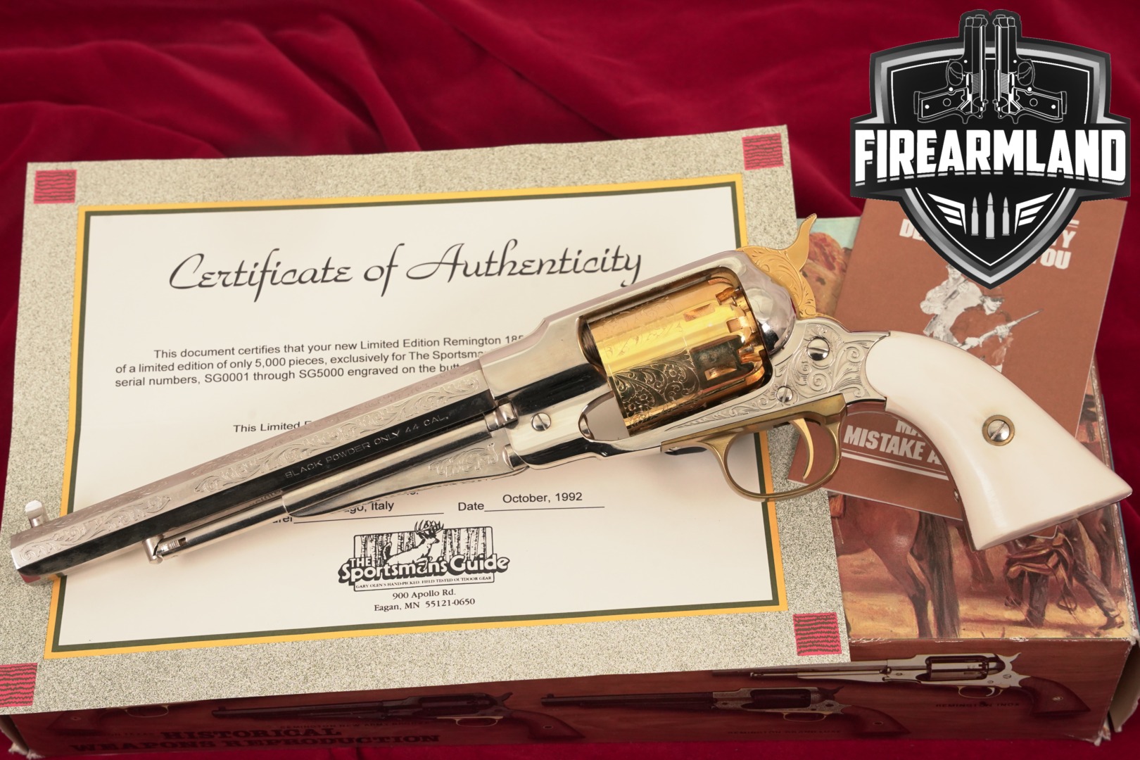 F.lli Pietta 1858 New Model Army Texas Limited Edition; Sportsman's Guide Limited Edition; 1 of 5,000 (1992) .44 Two-Tone Silver & Gold in Excellent Condition Thumbnail