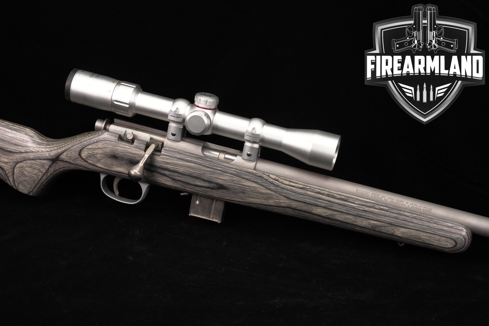 Marlin Firearms Co. Model 17VS .17 HMR Stainless & Grey/Black Laminate in Good Condition Thumbnail